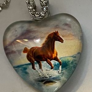Horse running in water pendant with a chain
